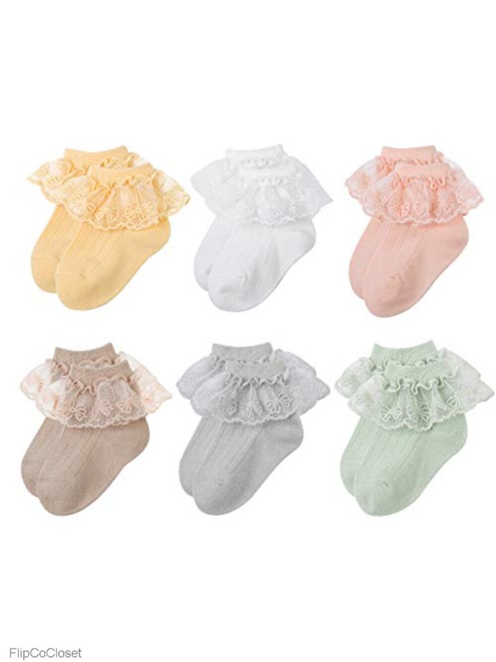 Baby Girls Ruffle Lace Frilly Knit Cotton Socks 6 Pairs Ankle